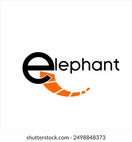 Diseño de logotipo de texto "Elefante" con ilustración abstracta de colmillo de elefante en la letra E.