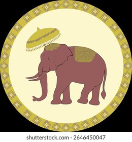 Elephant in Thai Art Style with Traditional Umbrella