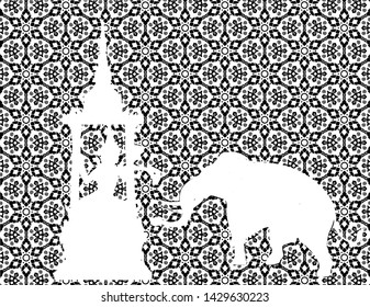Elephant in Thai traditional background vector