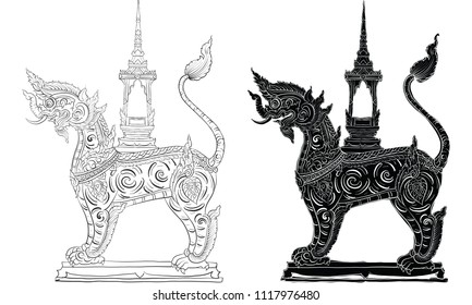 elephant in Thai traditional painting vector