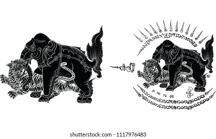 elephant in Thai traditional painting vector