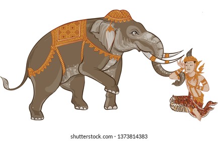 elephant in Thai traditional painting vector