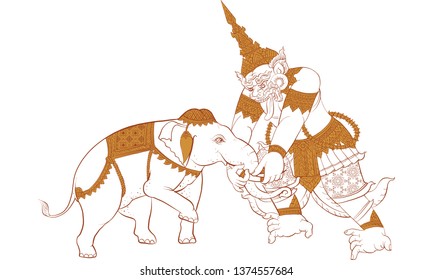 elephant in Thai traditional painting vector