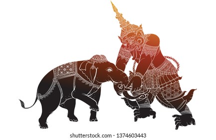 elephant in Thai traditional painting vector