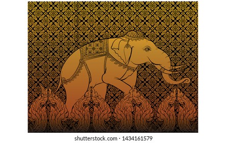 elephant in Thai traditional painting vector