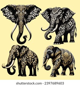 elephant that uses the delicacy of Thai patterns. It fits seamlessly into a realistic shape. white background