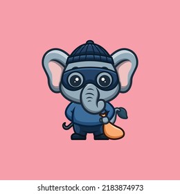 Ladrón elefante Cute creativo logotipo de mascota de caricatura Kawaii