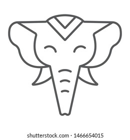 Elephant thin line icon, zoo and wildlife, african animal sign, vector graphics, a linear pattern on a white background, eps 10.