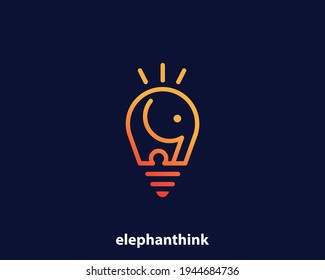 elephant think logo design, logo combination between elephant and lamp