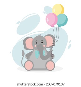 elephant with three balloons in the trunk