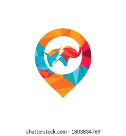Trueno elefante con diseño de logo vectorial de pin. Concepto del logotipo del elefante de potencia.