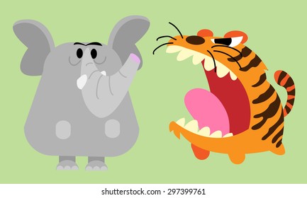 Elephant and Tiger cute illustrations
