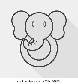 elephant toy flat icon with long shadow, line icon