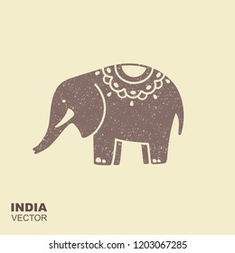 The elephant is the traditional symbol of India. Flat icon with scuffing effect