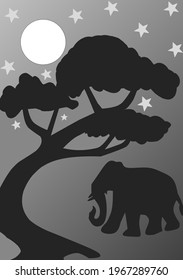 elephant and tree flat design illustration