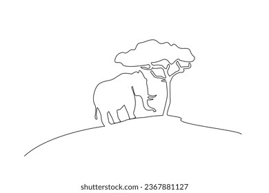 elephant tree natural habitat africa wildlife life line art design