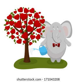 elephant with a tree and a watering can