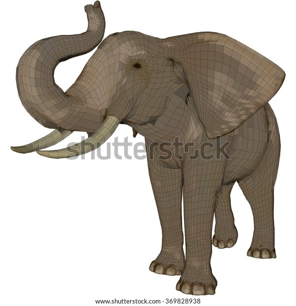 Elephant with trunk raised. Vector illustration in low poly style