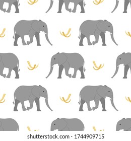 Elephant with tusk seamless pattern isolated in white for fabric textile or wrapping