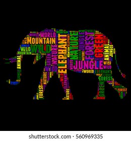 elephant Typography word cloud colorful Vector illustration