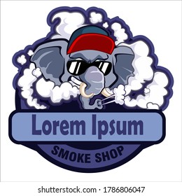 Elephant vapor logo cartoon in vector