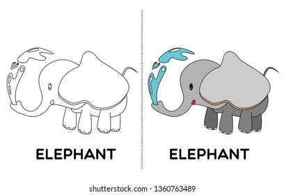 elephant, vector animal cartoon, coloring book or page