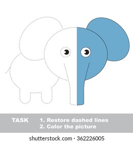 Elephant in vector colorful to be traced. Restore dashed line and color the picture. Worksheet to be colored.