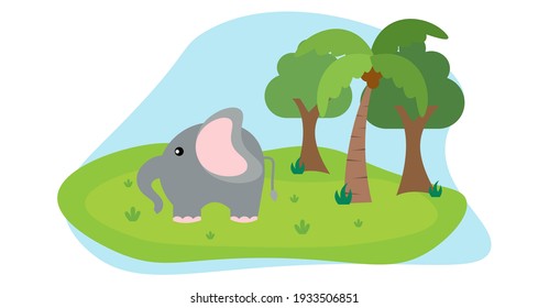 Elephant Vector Cute Animals in Cartoon Style, Wild Animal, Designs for Baby clothes. Hand Drawn Characters
