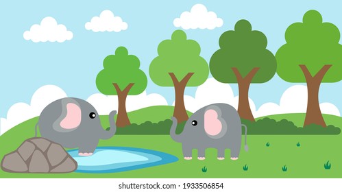 Elephant Vector Cute Animals in Cartoon Style, Wild Animal, Designs for Baby clothes. Hand Drawn Characters