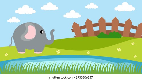 Elephant Vector Cute Animals in Cartoon Style, Wild Animal, Designs for Baby clothes. Hand Drawn Characters