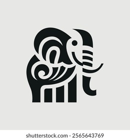 Elephant vector drawing. Black image on a gray background.