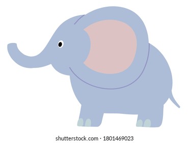 elephant vector, high quality hand drawn standing friendly elephant vector, digitally created, isolated icon, cute, gray, large ears vector