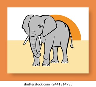 Elefantenvektorzeichnung. Tierwelt. Elefant, Zeichnung, Tier, Tier, Tier, Symbol, Bild, Emblem auf einem farbigen Hintergrund. Flache Elefantenfigur für Grafik- und Webdesign, Logo und mehr.