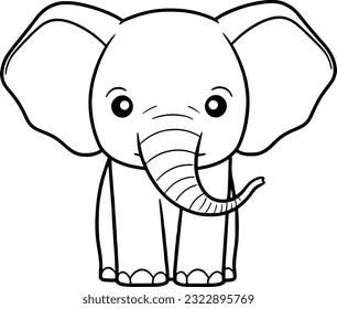 Elefante Vektorgrafik. Schwarz-Weiß-Umriss Elefantenfarbbuch oder -seite für Kinder