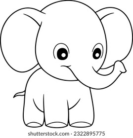 Elephant vector illustration. Black and white outline Elephant coloring book or page for children