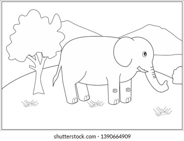 elephant vector illustration, coloring page or book, draw of elephant