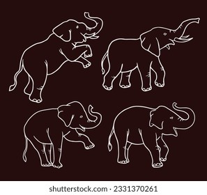 Elefante Vektorgrafik mit weißem Umriss, bestehend aus drei Bildern