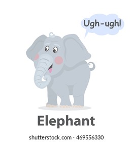 Elephant vector illustration.Cute cartoon elephant with speech bubble.From the series what the say animals.Zoo animal jungle.Mammal animal with a long trunk