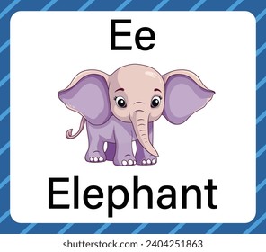 Elephant vector isolated on white background. Letter E flashcard.