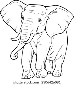 Elephant: vector line art cartoon style for coloring