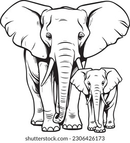 Elefante: estilo de dibujos animados de líneas vectoriales para colorear