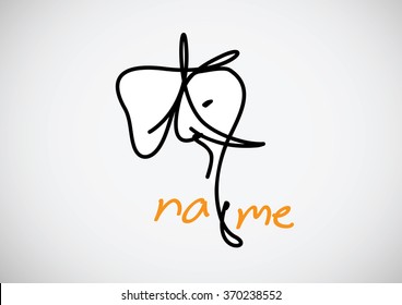 Elephant vector logo. Line art illustration
