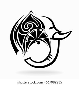 Elephant, vector, on white background, tribal