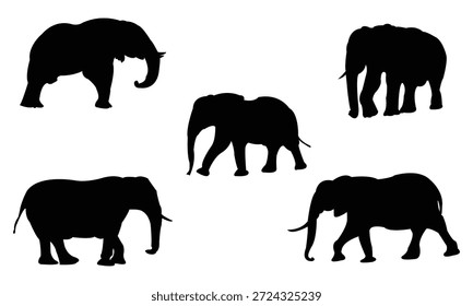 Elefant Vektor Silhouette Clip Art Logo Design-Illustration. Elefantensymbolsatz-Kollektionen.
