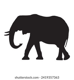 Elephant vector silhouette illustration isolated on white background. African animal, alert of poacher. Elephant silhouette. Safari attraction.wild animal vector illustration.