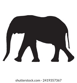 Elephant vector silhouette illustration isolated on white background. African animal, alert of poacher. Elephant silhouette. Safari attraction.wild animal vector illustration.