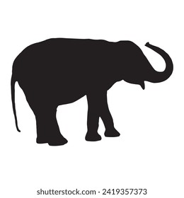 Elefante Vektorsilhouettengrafik einzeln auf weißem Hintergrund. Afrikanisches Tier, wachsam vor Wilderer. Elefante Silhouette. Safari Attraktion.wilde Tier Vektorgrafik.