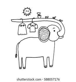 Elephant Vector, Zen tangle stylized cartoon, Hand drawn sketch for adult coloring page, T-shirt emblem, logo or tattoo with doodle.