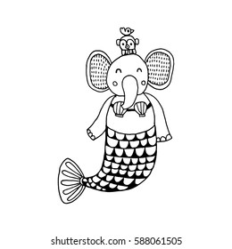 Elephant Vector, Zen tangle stylized cartoon, Hand drawn sketch for adult coloring page, T-shirt emblem, logo or tattoo with doodle.