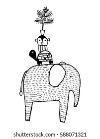 Elephant Vector, Zen tangle stylized cartoon, Hand drawn sketch for adult coloring page, T-shirt emblem, logo or tattoo with doodle.